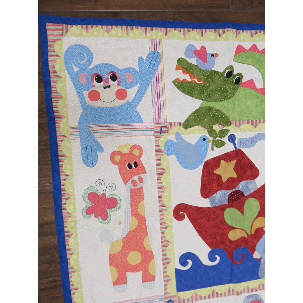 Noah's Ark Handmade Applique Patchwork Embroidered Throw‎ Blanket 52